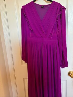 SHEIN Fuchsia V-Neck Ruffled Long Sleeve Maxi Dress